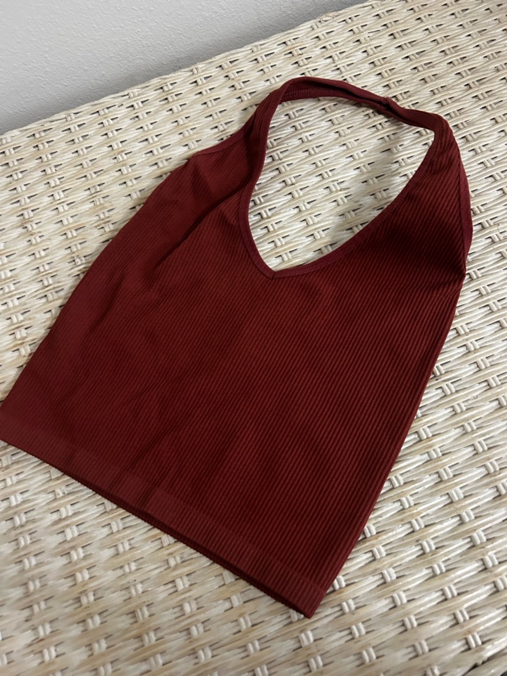Urban Outfitters burnt red/brown ribbed stretchy halter neck top